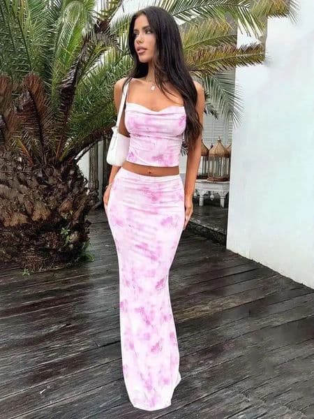 Townlike Sexy Party Print Two Piece Set Spaghetti Strap Crop Top And Skirts 2 Pieces Sets Women Spring Summer Outfits 250513BJ