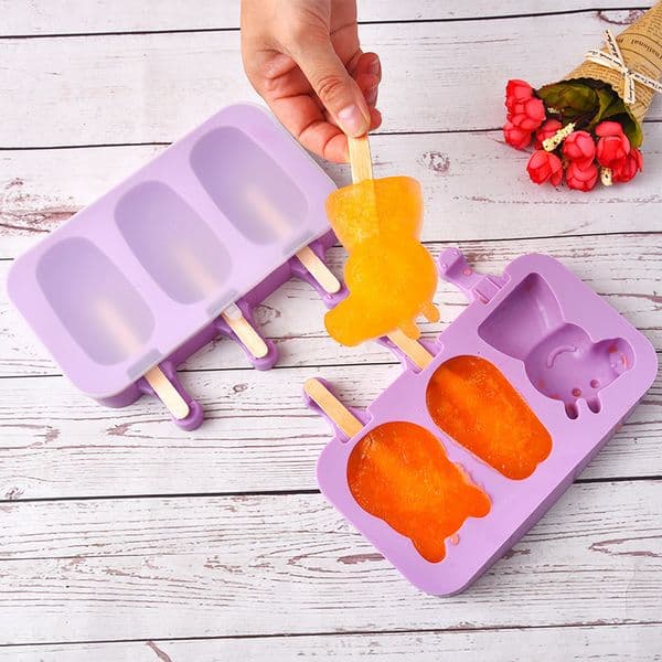 Silicone Cartoon Creative 3 Series Stick Homemade Ice Cream Mold with Lid