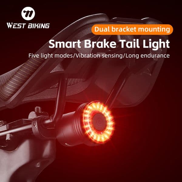WEST BIKING Bike Tail Light Smart Sensing MTB Road Bike Rear Light IPX6 Waterproof Type-C Charging Taillight Cycling Accessory