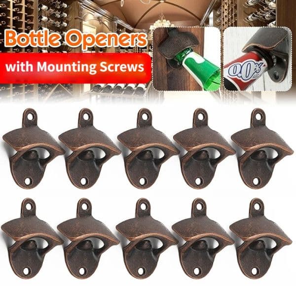 10/5 Pack Retro Vintage Bottle Opener with Mounting Screws Wall Mounted 4 Colors Rustic Beer Opener Set for Kitchen Cafe Bars