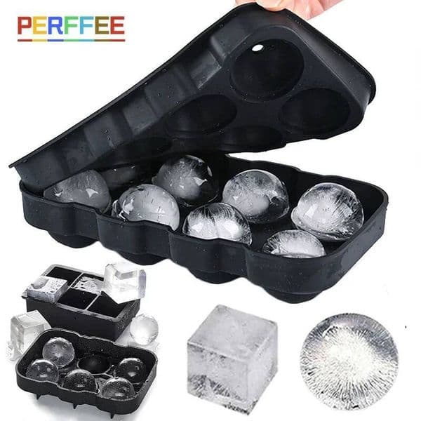Tray Silicone Ball Freezer Mold Square Ice Cube Maker with Lid 4/6/8 Grids for Whiskey tail Coffee Accessories