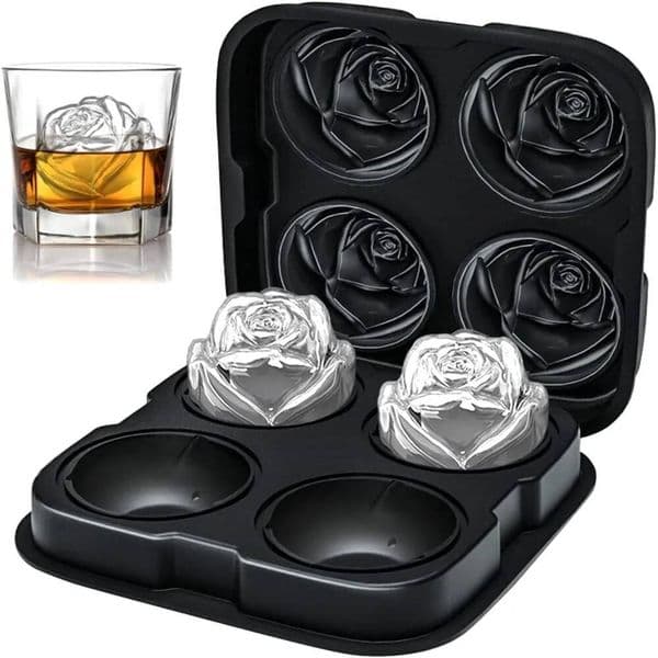 Silicone Rose Mold 3D Flower Shape Cube Tray with Lid Ice Ball Maker for tails Juice Whiskey Kitchen Gadget