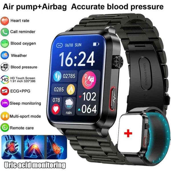 2025 New Air Pump ECG Smart Watch men Airbag health for huawei True Accurately Pressure Uric Acid Blood Lipids watch