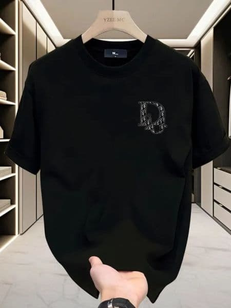 Summer polo new high-grade cotton men's fashion casual all round neck short-sleeved T-shirt cotton light luxury handsome men black white tees