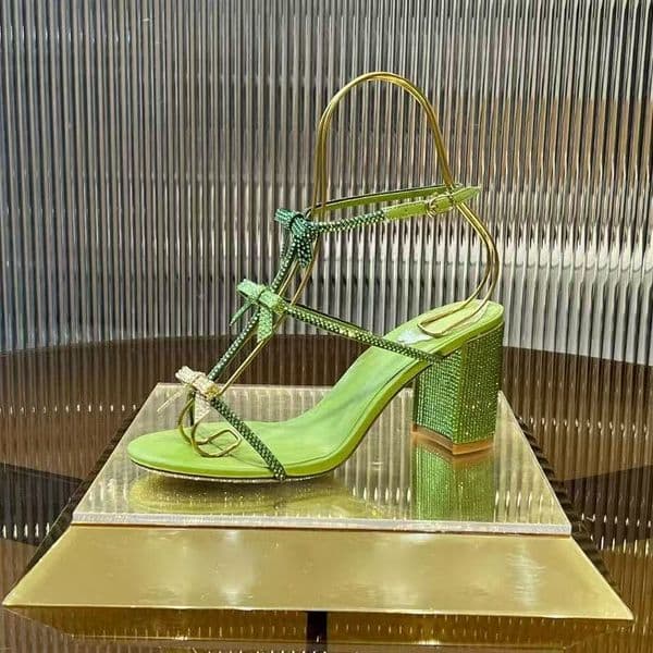 High quality women shoes, high-end customized rhinestone bow high-heeled sandals, stunning crystal shoes, thick heels, wedding shoes, sizes 35-42 with packaging box