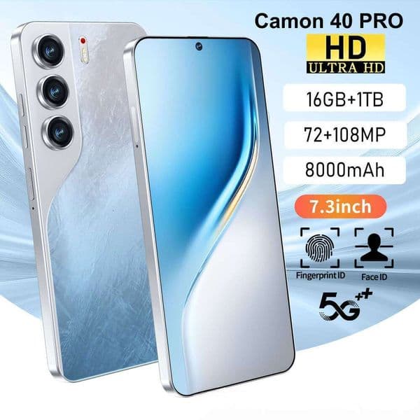 New C40 PRO mobile 16+1TB Android 14 perforated big screen 7.3 inch 5G smart phone Unlock Touch Screen Camera Telephone HD Display Face Recognition
