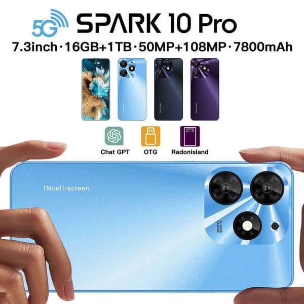 Phone Spark10 Pro 7.3inch Large Screen 16+1T Android OTG Powerful