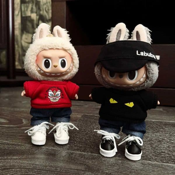 17cm Labubu Dolls Clothes I II Idol The Monster Outfit Accessories Sitting Party Gifts Cool Boy T-shirt Jeans Fashionable EF10B X250526