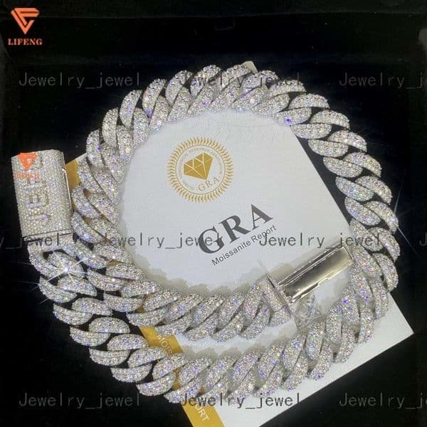 20mm Design Hip Hop Cuban Chain Iced Out 925 Sterling Silver Moissanite Cuban Chain Custom Letter Clasp Fashion Jewelry Necklace