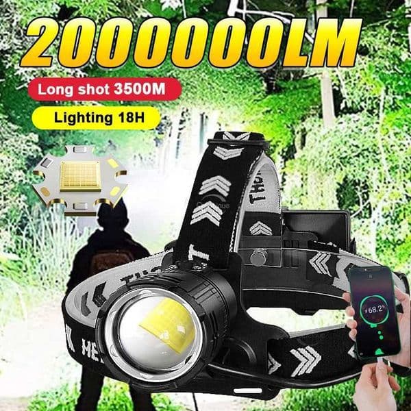2025 Nev HPPZ60 Super Bright Headlamp 2000000 LM Most Powerful LED Headlight Rechargeable Head Flashlight Camping Headlight 18650 W250527