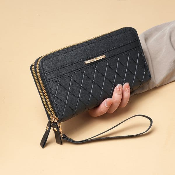 Free Shipping Designer Wallet High-quality Double-layer Zipper Long Leather Bag Women's Mesh Phone Bag Hand-held Bag Casual Multifunctional Box Card Bag