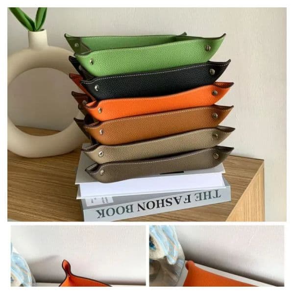 Designer Square Orange Leather art Tray Solid Color Foyer Key Storage Miscellaneous Items Desktop Candy Box 2025 Free Shipping