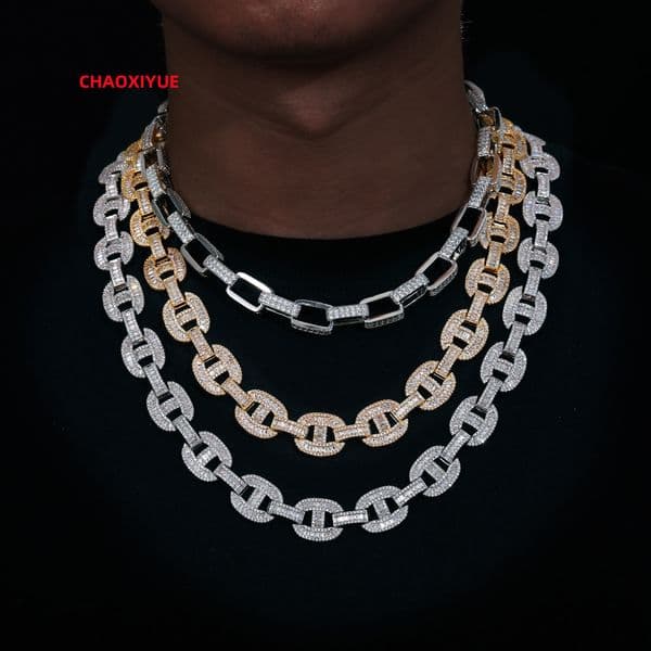 High Quality 925 Sterling Silver Mens Necklace 16mm Baguette Link Chain with VVS Moissanite Iced Out Cuban Style