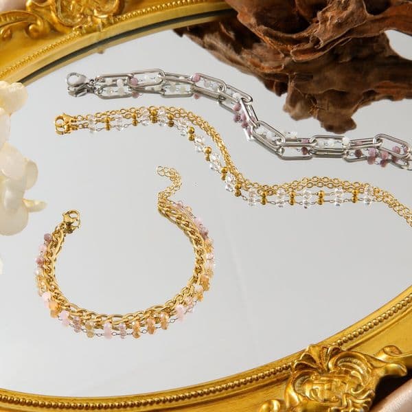 New Titanium Steel Colorful Beaded Elegant Chain Bracelet, Color-Retaining Multi-Layer Bohemian Style Necklace