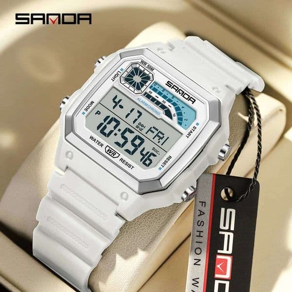 SANDA 6196 Men Electronic Watches Round Square Fashion Luminous Stainless Steel Strap Arabic Tidal Worship Male Wrist Watch