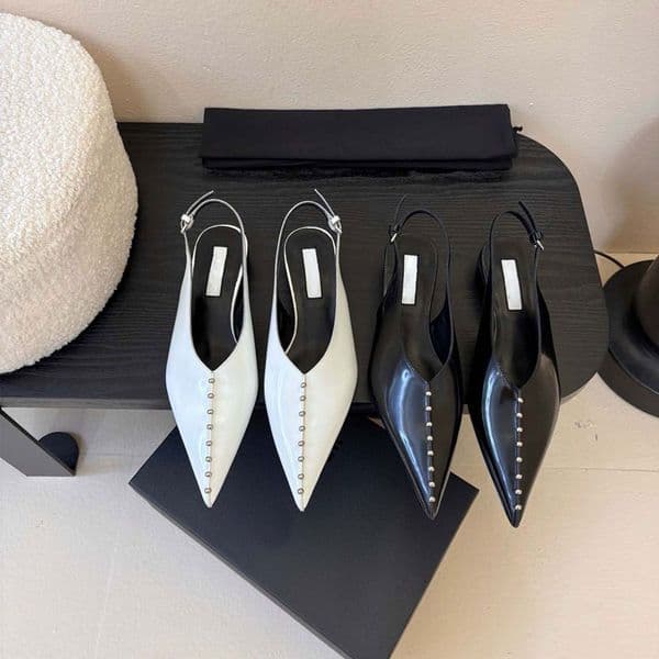 Top quality new Minimalism real leather Letter Pointed-toe slingback Flat sandals Dress shoes for womens Luxury designer flats shoes Office Vacation shoes