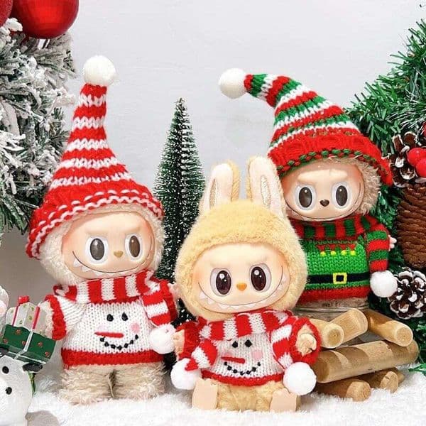 2025 Christmas Doll Clothes 17cm First and Second Generation Sitting Party Knitted Sweater Labubu Outfit Replacement dh912262409