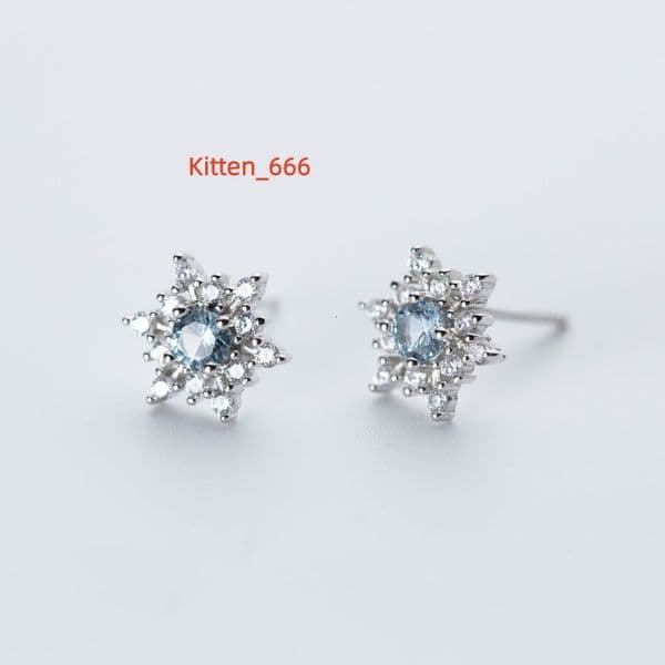 Hot Sale Fine Jewelry S925 Sterling Silver Blue Zircon Diamond Snowflake Stud Earrings for Women