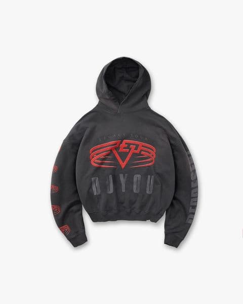 DUYOU Reversible Living Legacy Tour Hoodie American Vintage Boxy Religious Angel English Concert Merchandise Double-Sided Print Distressed Hooded Sweatshirt 264