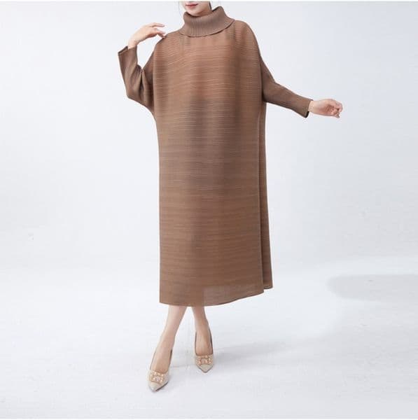 (1333) New Loose Long-sleeved Dress High-end Fashionable Large Size Pleated A-line Long Skirt