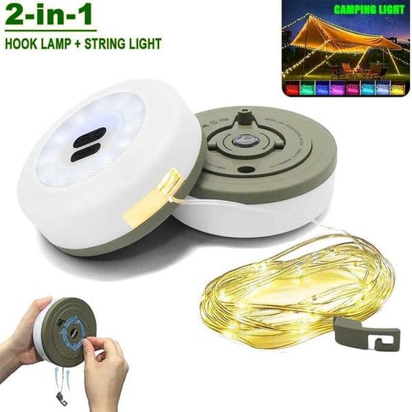 2-in-1 Camping Light LED Reel String Lights Outdoor USB Camping Lamp Recyclable LED Atmosphere Light For Garden Tent Room Decor M251203
