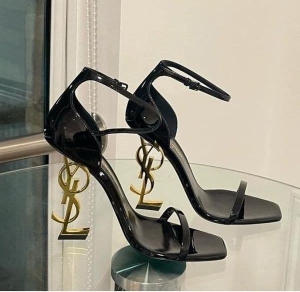 Luxury Women's Single Line Sandals Fashion Black Patent Leather Sexy Lettering High Heels Brand Designer Women's Stilettos Dress shoes
