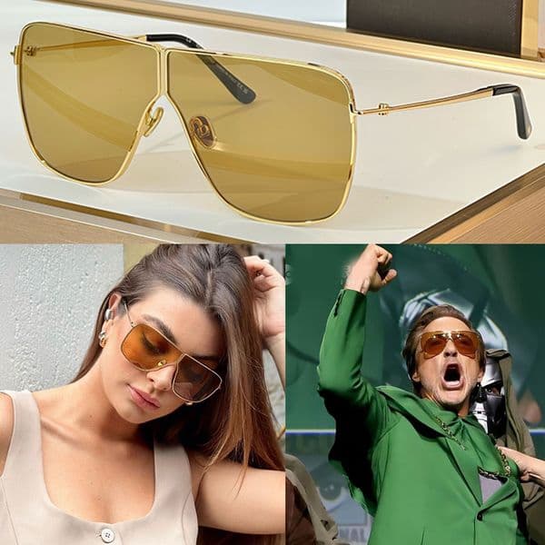 Fashion metal sunglasses for mens womans FT1159 Large Mask Rectangular Sunglasses Yellow lenses Fashion runway styles protection UVA UVB100% With packaging box