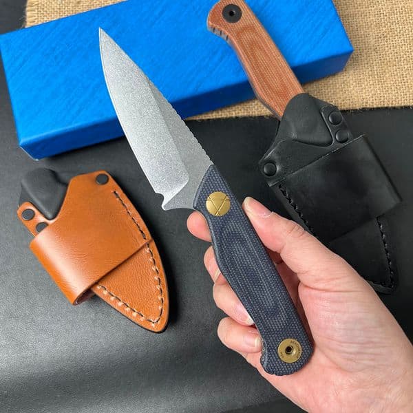 High End 203BT Fixed Blade Knife ManaCut Steel Blade Full Tang Micarta Handle Outdoor Survival Straight Knives with Leather Kydex