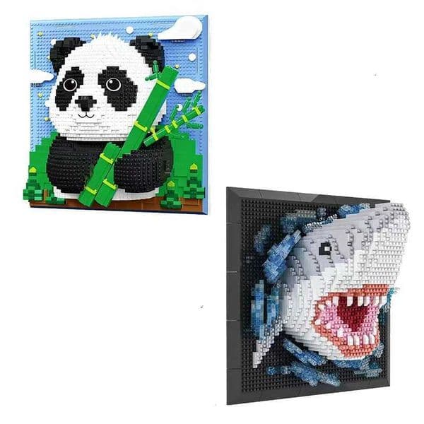 Creative Wall Art Frame Sharks Eagles Panda Model Brick DIY Micro Animal Particle 3D Painting Building Block Toys Adults Gift W251204