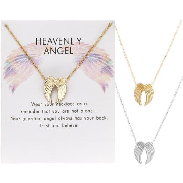 Dainty 18K Gold Silver Plated Angel Wing Pendant Necklaces for Women Ladies Love Couple Necklace Bridal Wedding Jewelry Gift with Wish Card Wholesale Price