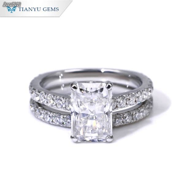 Tianyu Gems Moissanite and Lab Diamond Radiant Cut Diamond White Gold Wedding Ring Set