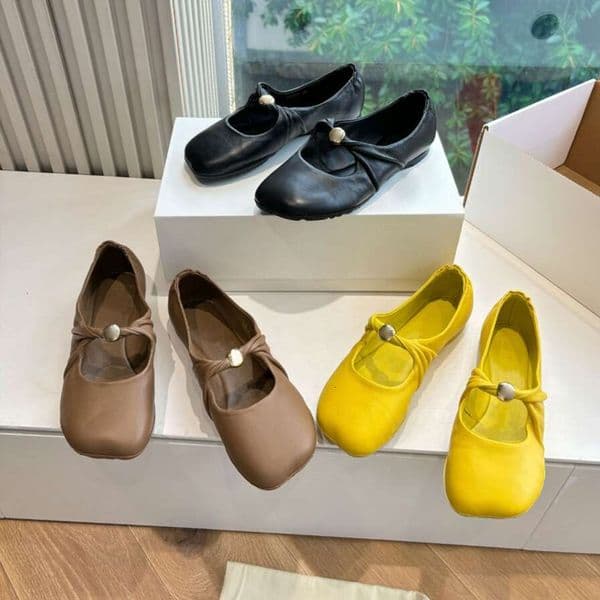 Luxury designer shoe woman Vacation Walking Dancing shoes High quality genuine Leather Square-toe Mary Jane shoe Ballet flats with strap ballerina Flat loafers