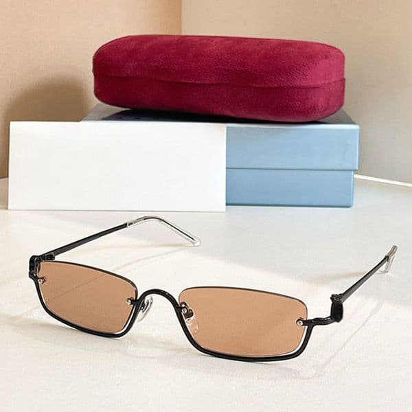 Men Women Fashion Sunglasses Rectangular Frame Sunglasses Gold Metal Half Frame Sunglasses Integrated Lens Glasses Top Quality Outdoor Leisure Glasses UV400