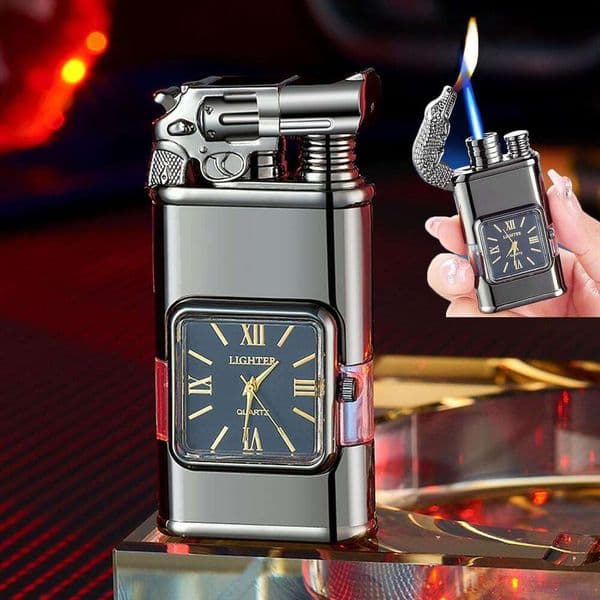 Windproof Retro Watch Frame Flame, Jet Torch/Soft Dual Cold Lighter With Adjustable Flame Dial, Refillable Butane Lighter, Suitable Outdoor Indoor Use For Men