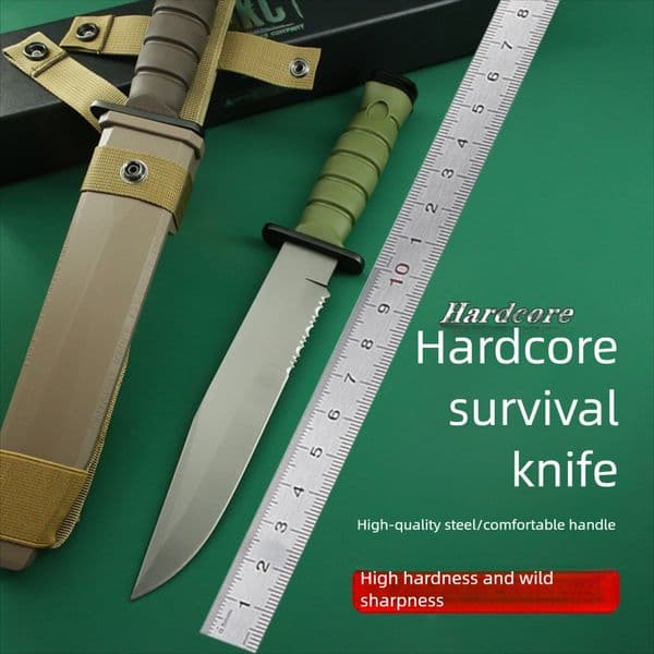 Stainless steel blade straight knife | High-hardness solid wood handle | Hunting, camping and survival knife | With knife sheath