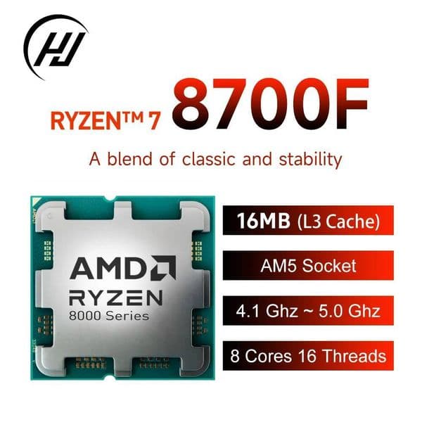 AMD Ryzen 7 8700F R7 8700F CPU 8 Cores 16 Threads 5GHz New Desktop Computer Processor with AM5 Socket but without cooler