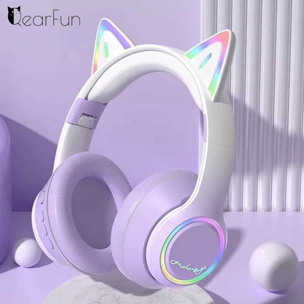 RGB Cat Ear Headphones For Girls Gradient Wireless Headphones With Microphone Stereo Music Game Earphones Kids Gifts M251208