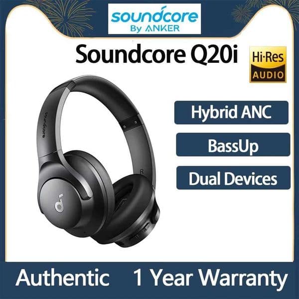 Soundcore by Anker Q20i Hybrid Active Noise Cancelling Headphones Wireless Over-Ear 40H Long ANC Playtime Hi-Res M251208