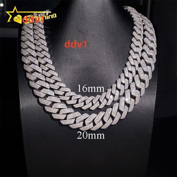 Luxury Rapper Men Necklace Chain 3row Pass Diamond Test VVS Moissanite 925 Silver Gold Plated Hip Hop Iced Out Cuban Link Chain