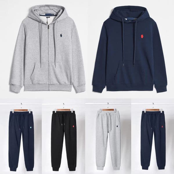 Men's hooded sweatshirt sports set zipper men's polos women's 100% pure cotton cardigan autumn and winter fashion hoodie pullover sports pants thick version
