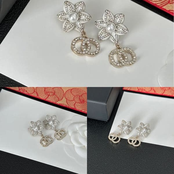 Flower Designer Stud Earring Eardrop Luxury Diamond Crystal Letter 18k Gold Plated Yellow Copper Jewelry Stamps Earrings Wedding Party Christmas Gifts