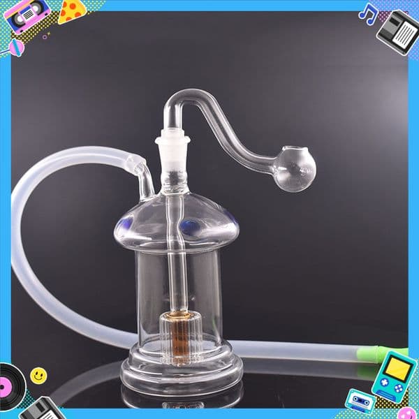 wholesale colorful mini Hookahs Mushroom glass oil burner Bongs water hand pipes with 10mm male smoking glass bowls smoke accessory