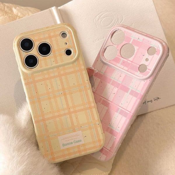 Korean Splashed ink Grid Pattern Soft Phone Case For iPhone 17 16 15 14 13 12 Pro Max Camera Lens Protective Shockproof Cover M251209