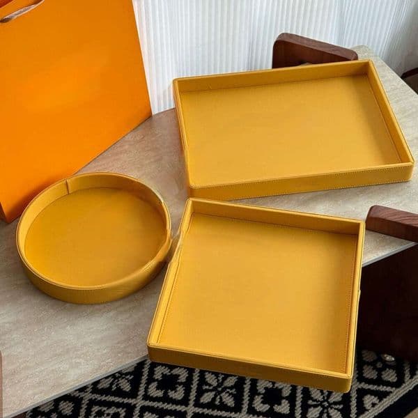 Light Luxury Modern Handmade Leather Key Tray Basket Model Room Cloakroom Decoration Wardrobe Storage Box B5