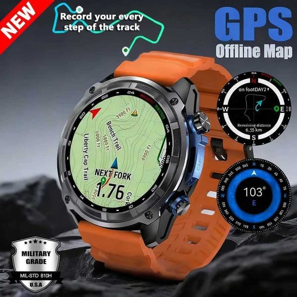 2025 New T-Rex Tactical Smartwatch Built-in GPS Offline Map 4GB Memory 5ATM IP69K Swimming Waterproof Men Militray Smart BraceleXJ251210