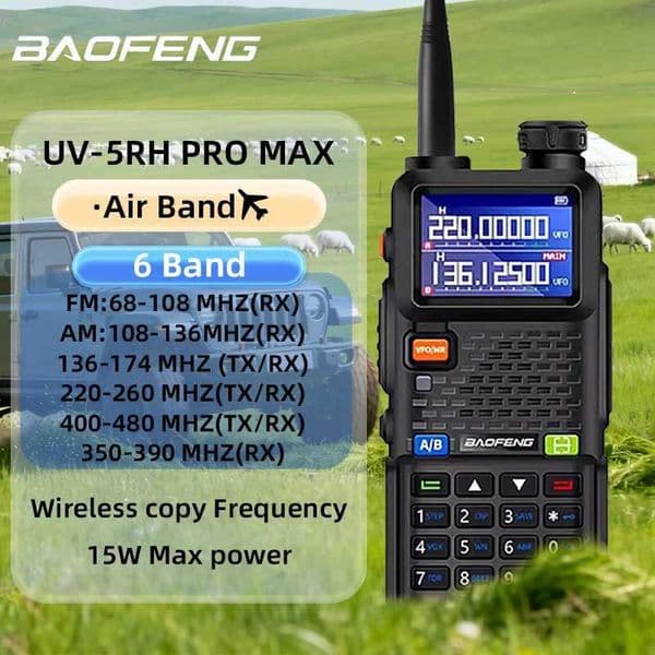 Baofeng UV-5RH Portable handheld walkie talkie Wirless Copy Frequency Type-C NOAA Long Range 999CH Outdoor Car intercom M251210