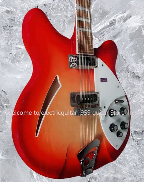 Deluxe Cherry Sunburst 330 360 12 Strings Electric Guitar Semi Hollow Body, Gloss Varnish Fretboard, Two Output Jacks, 5 Knobs #36589