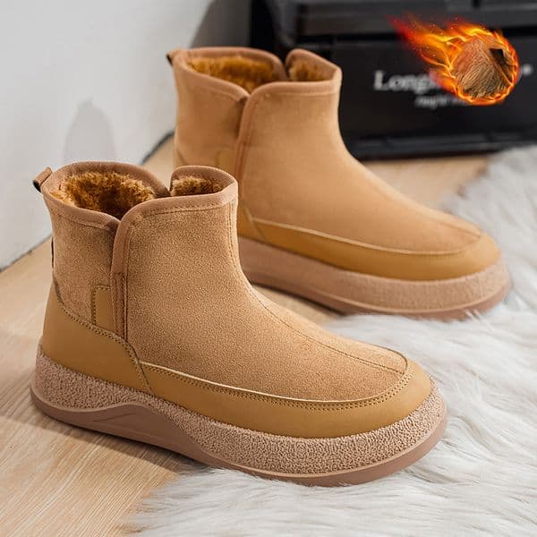 Elegant and minimalist men's shoes in winter with thick wool lining warm suede leather cotton shoes thick soles wear-resistant and anti slip design shoes