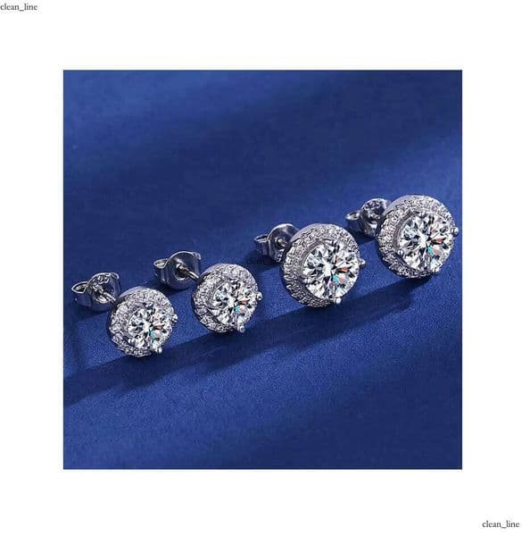 High-end S925 Sterling Silver Sterling Silver-plated Stud Earrings for Women Shiny Princess Cut VVS Moissanite Gift