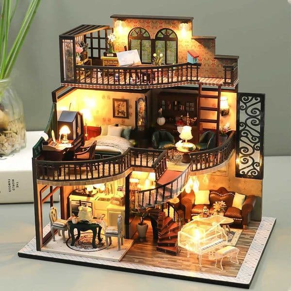 Cutebee DIY Miniature Dollhouse Kit Miniature with Furniture Light Fairy Castle Toys Roombox for Adults New Year Gifts X251211
